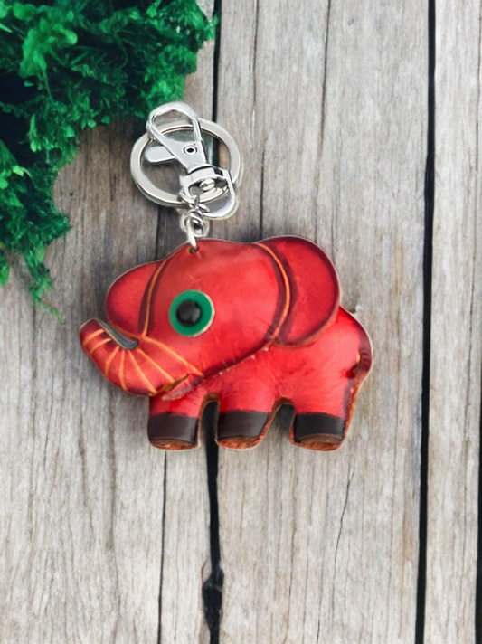 Red Elephant Leather Bag Charm