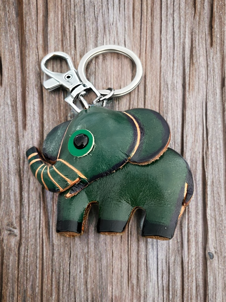 Green Elephant Leather Bag Charm