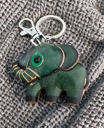 Green Elephant Leather Bag Charm
