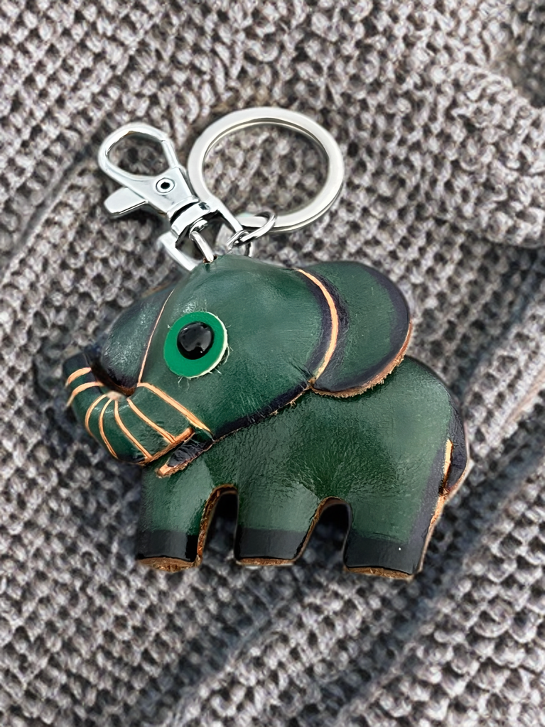 Green Elephant Leather Bag Charm