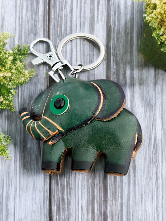 Green Elephant Leather Bag Charm