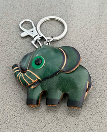 Green Elephant Leather Bag Charm
