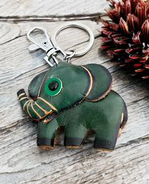 Green Elephant Leather Bag Charm