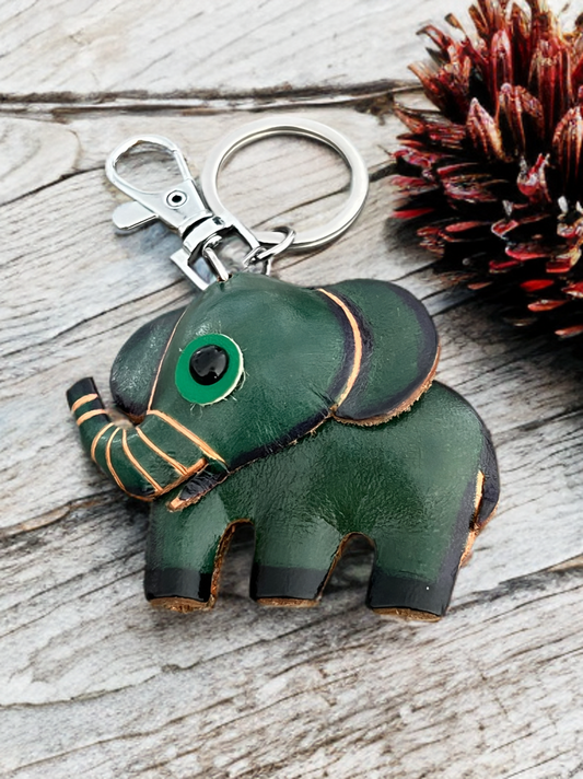 Green Elephant Leather Bag Charm